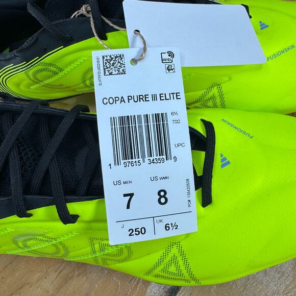 Mens 7 / Womens 8 - Adidas Copa Pure III Elite FG Soccer Cleats Lucid Lemon - Picture 8 of 9